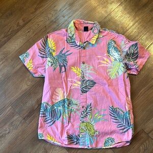 Neff Pink Casual Button Down Shirt with Tropical Print